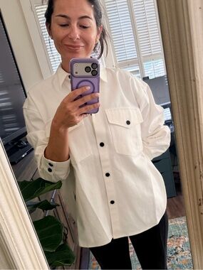 NWT Romy Maggie White/Ivory Oversized Button-Front Shirt/Jacket Size Small